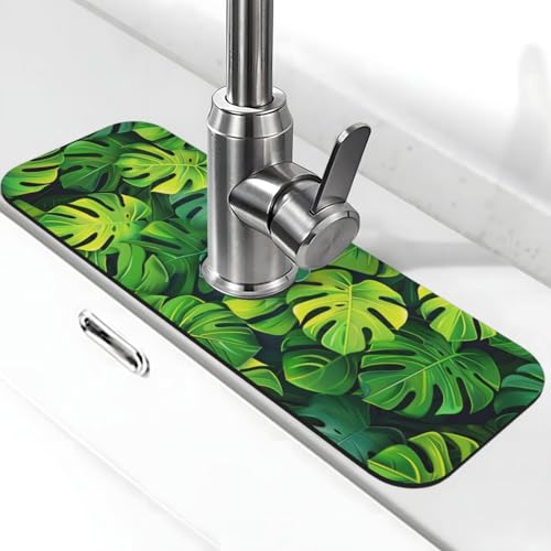 Wasserhahn-Abtropfmatte für Küchenspüle, Palmblätter, tropische Kieselalgen, Schlamm, saugfähig, für Badezimmer, Küche, Spüle, Spritzschutz, Abtropfmatte von indokyeyqaz