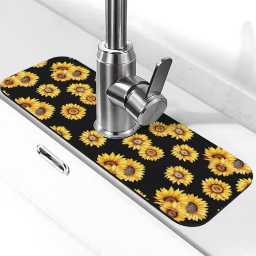 Wasserhahn-Abtropfmatte für Küchenspüle, Sonnenblumen-Blume, schwarze Kieselalgen-Schlamm, saugfähige Abflussmatte für Badezimmer, Küche, Spüle, Spritzschutz, Abtropfmatte Wasserhahn-Abtropfmatte für Küchenspüle, Sonnenblumen-Blume, schwarze Kieselalgen-Schlamm, saugfähige Abflussmatte für Badezimmer, Küche, Spüle, Spritzschutz, Abtropfmatte von indokyeyqaz