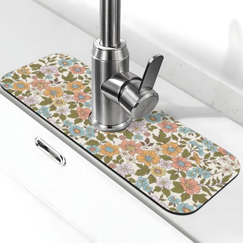 Wasserhahn-Abtropfmatte für Küchenspüle, bunte Blumen, Blumen, Kieselalgen, Schlamm, saugfähig, für Badezimmer, Küche, Spüle, Spritzschutz, Abtropfmatte von indokyeyqaz