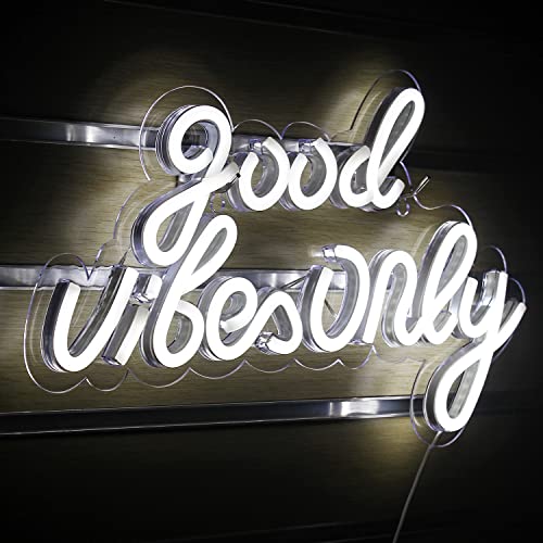 Good Vibes Only LED Schild Weiß Neon Schild Wort Leuchtreklame Good Vibes Neon Sign Acryl Leuchtschild Neonlicht für Schlafzimmer Wand Bar Party Dekor von ineonlife