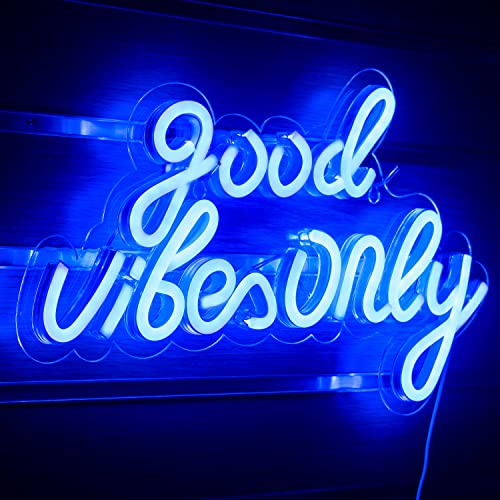 Good Vibes Only Neon Schild Blau LED Schild Wort Leuchtreklame Good Vibes Neon Sign Acryl Leuchtschild Neonlicht für Schlafzimmer Wand Bar Party Dekor von ineonlife