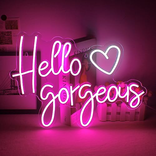 Hello Gorgeous Neon Schild Rosa Buchstaben Neon Lichter Neon Signs Neon Lights for Bar Light Up Signs Restaurant Wedding Party Decor (Hello gorgeous-pink) von ineonlife