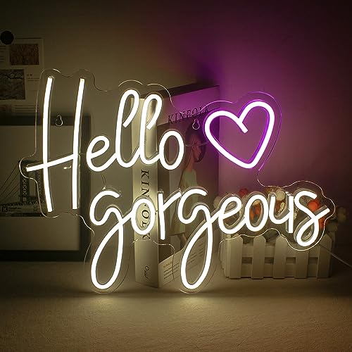 Ineonlife Hello Gorgeous Neon Schild Weiß Buchstaben Neon Lichter Led Neon Schild Licht up Schild Neonlicht für Game Room Game Zone Spielzimmer von ineonlife