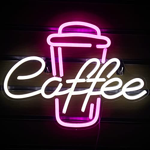 Ineonlife Kaffee Leuchtreklame Neonlicht LED Wort Neonschild für die Wand Coffee Neon Bar Schild Rosa Weiß LED Wandkunst für Café Dekor Neon Sign for Bier Bar Club Restaurant von ineonlife