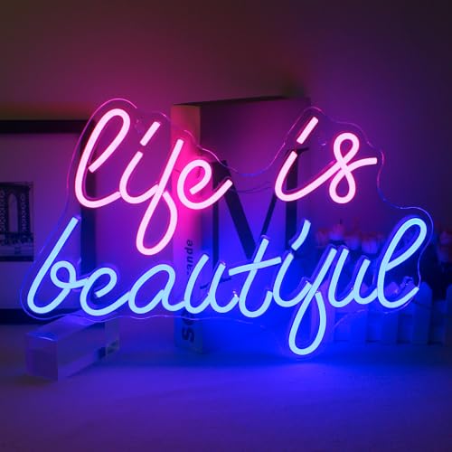 Life is Beautiful Neon Schild Rosa LED Neon Licht Blau buchstaben Licht schild für Schlafzimmer, Party, Hochzeit Wand Dekor Geschenke für Mädchen USB-betrieben von ineonlife