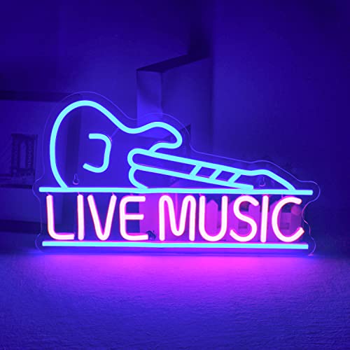 Live Music Neon Schild Blau Rosa Musik LED Neon Lichter Buchstaben Leuchtreklame Gitarre geformt Licht up Schild für Bar Musik Stadio Nachtclub Party Wand Dekor Geschenk für Jungen Mädchen von ineonlife