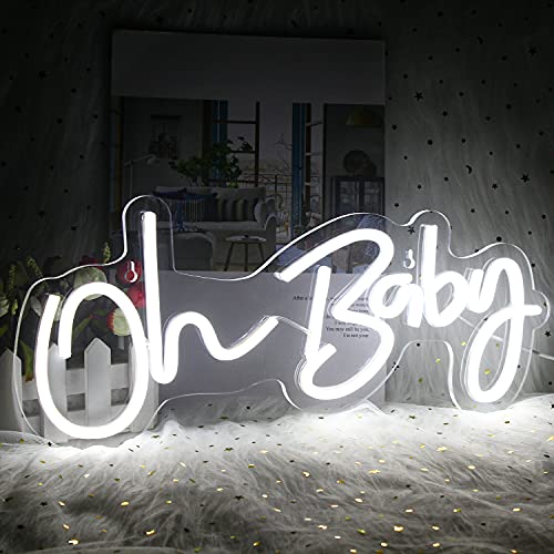 Oh Baby LED Schild Neon Schriftzug Weiß Neon Schild Leuchtreklame Acryl Brief Neon Sign LED Schriftzug USB Neonlicht Leuchtschild für Bar Hochzeit Dekor Liebhaber Geschenk von ineonlife