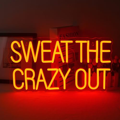 Sweat The Crazy Out Neon Schild Buchstaben Led Neon Lichter Rote Neon Wandleuchte Fitness LED Neonlicht für Gym Sport Büro Yoga Studio Mann Höhle Dekoration Geschenk für Jungen Sport Fan von ineonlife