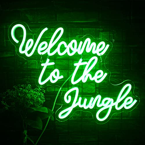 Welcome to the Jungle Leuchtreklame Grün Neon Sign LED Schild Wort Neonlicht für Wand Deko USB Buchstabe Leuchtendes Schild für Garten Hauseingang Veranda Party Geschenk von ineonlife