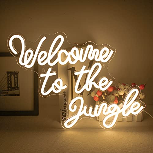 Welcome to the Jungle Leuchtreklame Weiß Neon Sign LED Schild Wort Neonlicht für Wand Deko USB Buchstabe Leuchtendes Schild für Garten Hauseingang Veranda Party Geschenk von ineonlife