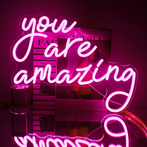 You Are Amazing Neon Schild Rosa Wort Neon Licht für Wand Dekor Led Leuchtreklame Licht Up Leucht für Hochzeit Party Schlafzimmer Mädchen 15.7 * 12.6" von ineonlife