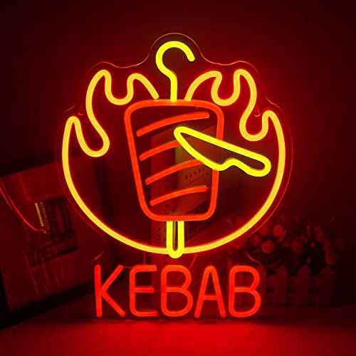 ineonlife Kebab Neonschild LED Neon Licht Kebabs Shaped Light Up Schild Orangefarben Rot Leuchtreklame Usb Betrieben für Wand Dekor Lebensmittel Essensstallen Restaurant Party BBQ Dekoration von ineonlife