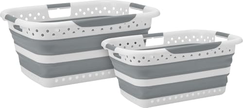 infactory 2er-Set Faltbarer Wäschekorb 28 & 40 l, Belüftungslöcher, 3 Griffe von infactory