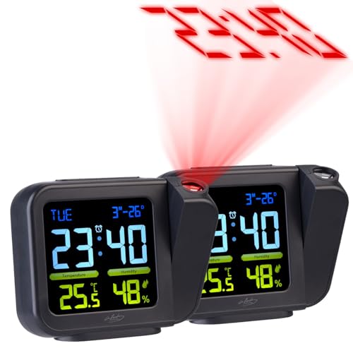 infactory 2er-Set Projektions-Wecker mit VA-Farbdisplay, Hygro-/ Thermometer von infactory