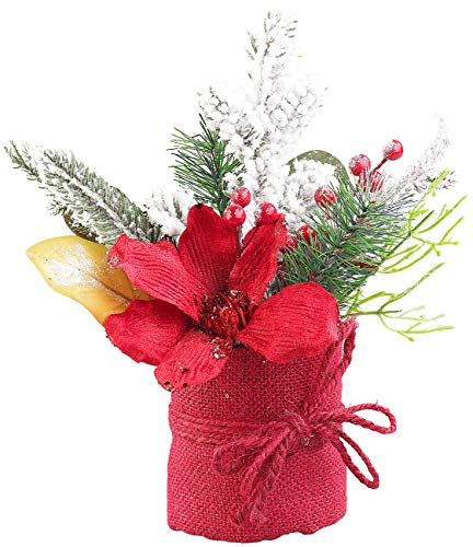 infactory Deko-Pflanze: Weihnachts-Gesteck mit Blumen, Zweigen, Beeren und Kunst-Schnee, 27 cm (Tischschmucke, Winterdekos, Weihnachtsstern) von infactory