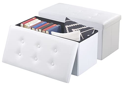 infactory Faltbox und Hocker: 2er-Set Faltbare 2in1-Sitzbänke und -truhen, 80 l, bis 300 kg, weiß (Aufbewahrungsbox mit Sitzfunktion, schmale Aufbewahrungsbox) von infactory