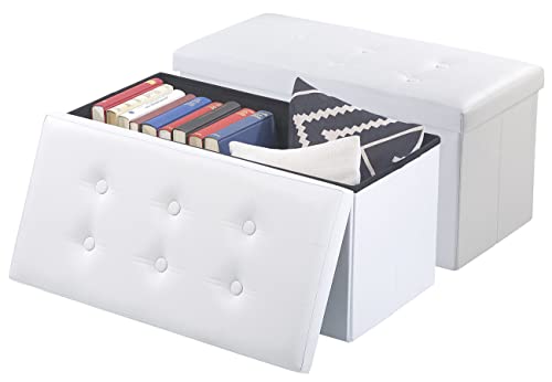 infactory Aufbewahrungsbox Hocker: 2er-Set Faltbare 2in1-Sitzbänke und -truhen, 80 l, bis 300 kg, weiß (Sitz- und Aufbewahrungsbox, Falt-Aufbewahrungsbox) von infactory