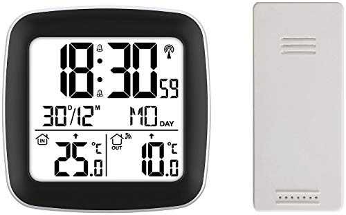 infactory Außenthermometer Funk: Digitaler Funkwecker mit Dual-Alarm, Thermometer, Außensensor, Datum (Funkuhr-Wecker mit Weckfunktion, Funkuhr mit Datumsanzeige, Temperaturanzeige) von infactory