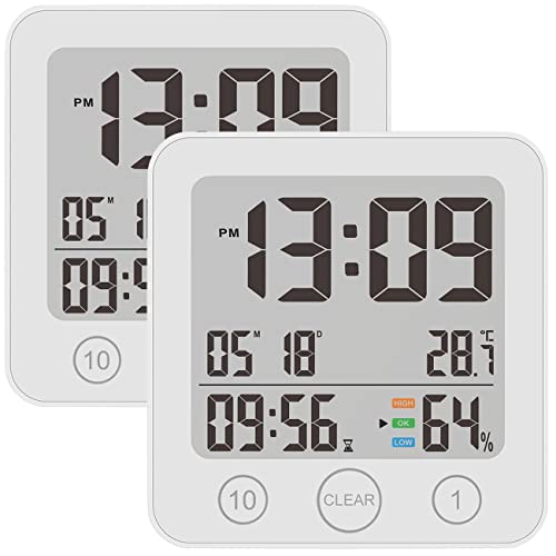 infactory Badezimmeruhr zum Hängen: 2er-Set Badezimmer-Uhr, Thermo-/Hygrometer, LCD, Saugnapf, Timer, IP54 (Badezimmeruhr mit Hygrometer, Digital Badezimmer Uhr, wasserdicht) von infactory