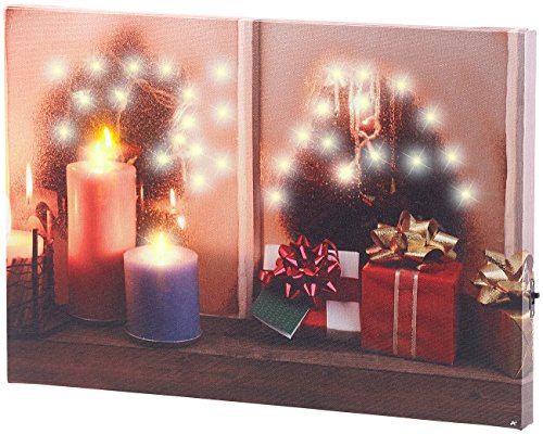 infactory LED Bild Fenster: Wandbild Weihnachtliches Fenster mit LED-Beleuchtung, 30 x 20 cm (LED Weihnachtsbilder Fenster, Leinwand Bild, Weihnachtsbeleuchtung) von infactory