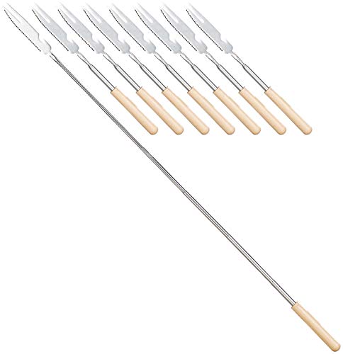 infactory Besteck: 8er-Set 3in1-Teleskop-Messer, Grillgabel & Flaschenöffner, bis 69,5 cm (Grillgabel Edelstahl, Grillspieß Lagerfeuer, Taschenmesser) von infactory