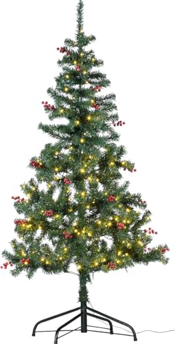 infactory Christbaum geschmückt: Weihnachtsbaum mit roten Beeren, 180 cm, 364 Zweige, 240 LEDs (LED Tannenbaum Beleuchtung, Weihnachts-Deco, Künstlicher) von infactory