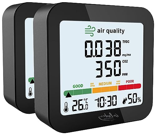 infactory Co2-Monitor: 2er-Set Akku-Messgeräte für TVOC, mit CO2-Anzeige, Thermo-/Hygrometer (Meter, Prüfgerät, Digitale Wanduhr) von infactory
