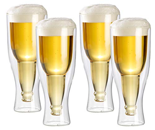 infactory Geschenk-Bierglas: Doppelwandiges Bierglas 0,2 l im 4er-Set (Witziges Bierglas, Doppelwandige Pilsgläser, Scherzartikel) von infactory