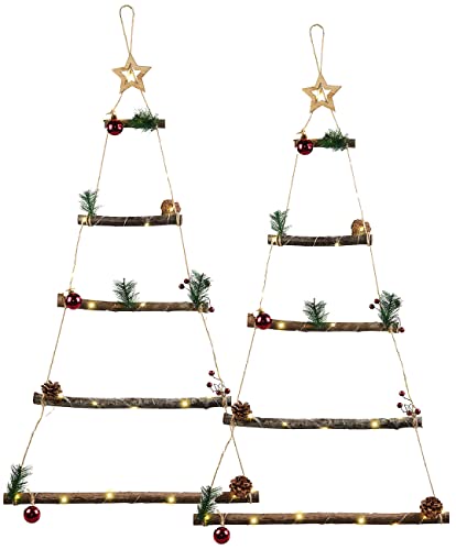 infactory Deko Abendmahlszene: 2er-Set Deko-Holzleitern, je 30 LEDs,Weihnachtsbaum-Form zum Aufhängen (Weihnachtsdekos Abendmahlszene, Dekoleiter, Weihnachtsartikel) von infactory