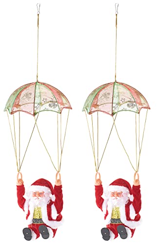 infactory Dekorationen Weihnachten: 2er-Set Singender Weihnachtsmann Santa Sky mit Fallschirm (Weihnachts Männer, Santa-Claus-Figuren, Weihnachtsbaum) von infactory
