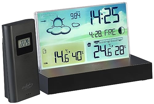 infactory Barometer: Funk-Wetterstation mit rahmenlosem LCD-Display, Außensensor, Funk-Uhr (Digitaluhr mit Wetterstation, Wetterstation mit Beleuchtung, Messgerät) von infactory