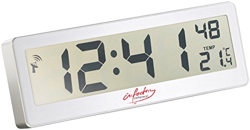 infactory Funkuhr großes Display: Kompakte Funkuhr mit XXL-LCD-Display, Wecker und Temperatur-Anzeige (Funkuhr Digital großes Display, Digitaluhr großes Display, riesigem) von infactory