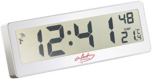infactory LCD Uhr: Kompakte Funkuhr mit XXL-LCD-Display, Wecker und Temperatur-Anzeige (Funkuhr Digital großes Display, Digitaluhr großes Display, riesigem) von infactory