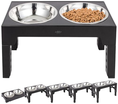 infactory Futterbar Hund: 2in1-Hundenapf, 5-Fach höhenverstellbar, 2 Edelstahlnäpfe, 1.200 ml (Futterbehälter Hund, Futterbar Katze) von infactory