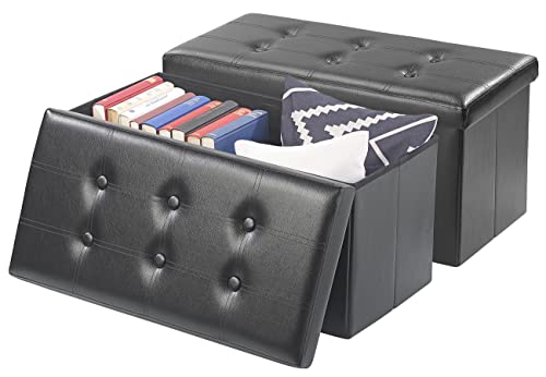 infactory Aufbewahrungsbox: 2er-Set Faltbare 2in1-Sitzbänke und -truhen, 80 l, bis 300 kg, schwarz (Sitzbank mit Boxen, Aufbewahrungsbox mit Sitzfunktion, Sitzkissen) von infactory