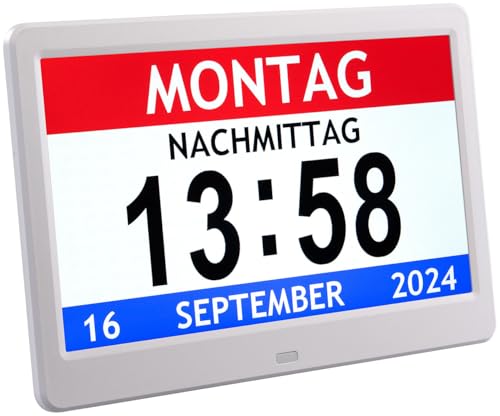 infactory Kalender: Digital-Uhr mit 10"-Display, Wecker, Medizin-Erinnerung, Mediaplayer (Digital Weck Uhr mit Kalender, Wanduhr lautlos groß, Demenzuhr) von infactory