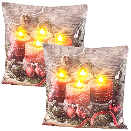 infactory Dekokissen Winter: 2er-Set Deko-Kissen mit Adventskranz-Motiv, 4 LEDs, 45 x 45 cm (LED-Weihnachtskissen, Weihnachtspolster, Weihnachten) von infactory