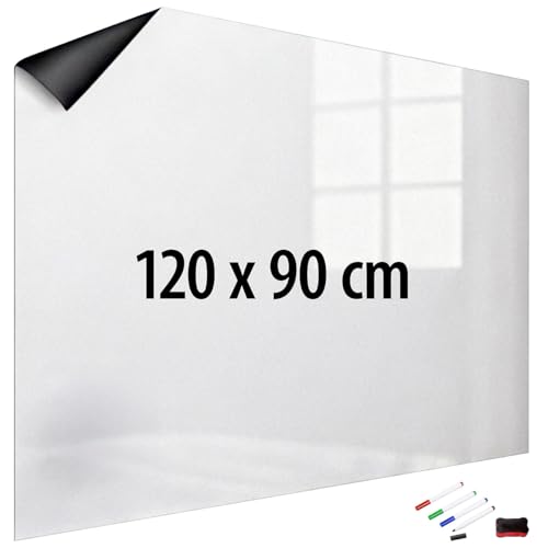 infactory Magnet Pinnwände: Magnetische Whiteboard-Folie, selbstklebend, 4 Marker, 120 x 90 cm (Whiteboard-Folien für Wochenplaner, Weißwandtafeln, Stifte) von infactory