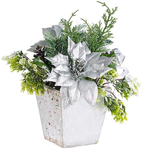 infactory Kunstblumen Weihnachten: Weihnachts-Gesteck mit Blumen, Zweigen, Zapfen und Kunst-Schnee, 22 cm (Dekoblume, Tischschmucke, Weihnachtsstern) von infactory