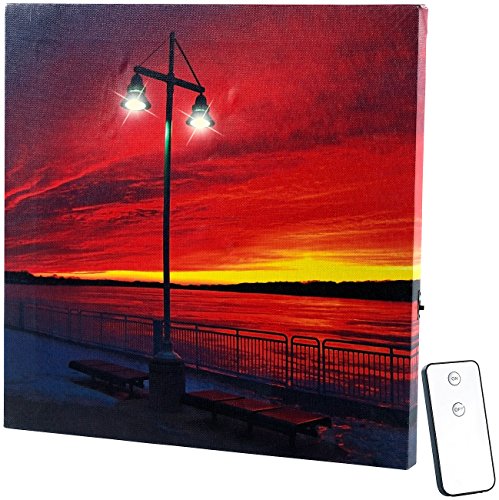 infactory Wandbilder: LED-Leinwandbild mit Beleuchtung, Uferpromenade inkl. Fernbedienung (Leinwand mit LED Beleuchtung, Fotoleinwand beleuchtet, Bild mit Hintergrundbeleuchtung) von infactory