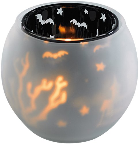 infactory LED Teelichter: Doppelglas-Windlicht Geisterhaus (Halloween Windlicht, Windlicht-Dekoration für Halloween, Echtwachskerzen) von infactory