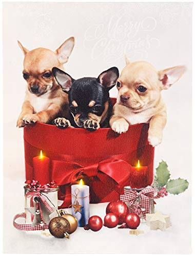 infactory Bilder: LED-Wandbild, Weihnachts-Hundewelpen-Motiv, 3 Flacker-LEDs, 30 x 40 cm (bewegliche Weihnachtsbilder, LED-Bild Weihnachten Winter, Weihnachtsbeleuchtung) von infactory