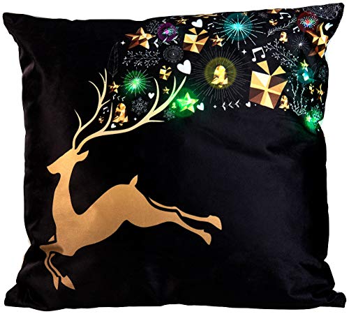 infactory Sofa Kissen: Deko-Weihnachtskissen Rentier mit LEDs, Batteriebetrieb, 45 x 45 cm (Weihnachtskissen mit Beleuchtung, Couchkissen, LED Batterie) von infactory