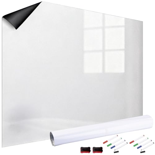 infactory Magnettafel Küche: 2er-Set Whiteboard-Folien, selbstklebend, 4 Marker, 90 x 60 cm (Magnetfolien selbstklebend weiß, Pinboard) von infactory