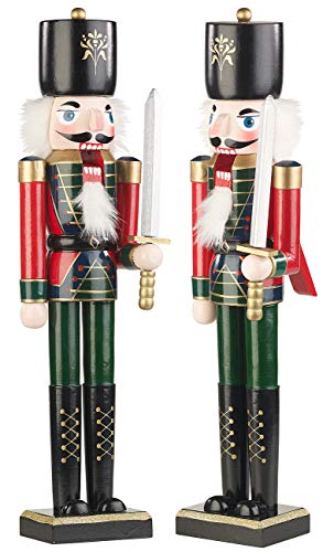 infactory Deko-Holznussknacker: 2er-Set Handbemalte Deko-Nussknacker aus Holz, 48,5 cm (Nussknacker als Weihnachtsdeko, Nussknacker Soldaten, Weihnachten) von infactory