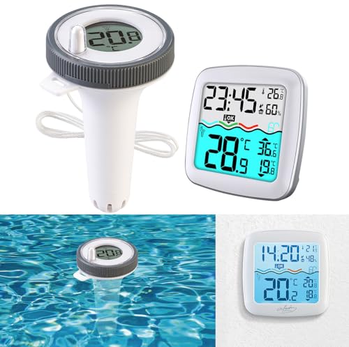 infactory Pool Funkthermometer: Digitales Teich- & Pool-Thermometer, Funk-Empfänger, Farb-LCD, IP67 (Digitales Poolthermometer, Elektronische Poolthermometer, Temperaturfühler) von infactory