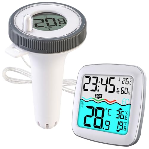 infactory Poolthermometer: Digitales Teich- & Pool-Thermometer, Funk-Empfänger, Farb-LCD, IP67 (Pool Funkthermometer, Funk Poolthermometer, Temperaturfühler) von infactory