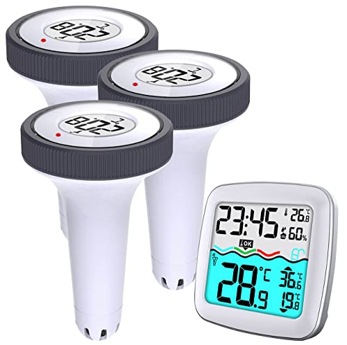 infactory Digitale Poolthermometer: 3er-Set digitale Teich- & Pool-Thermometer inkl. Funk-Empfänger, IP67 (Digitales Funk-Poolthermometer, Funk-Teich- und Poolthermometer, Unterwasser) von infactory