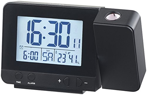 infactory Funk Projektionswecker: Projektions-Funkwecker, Thermo-/Hygrometer, 2 Weckzeiten, USB-Ladeport (Wecker mit Mehreren Weckzeiten, Projektionsuhr mit Netzteil, Projektion) von infactory