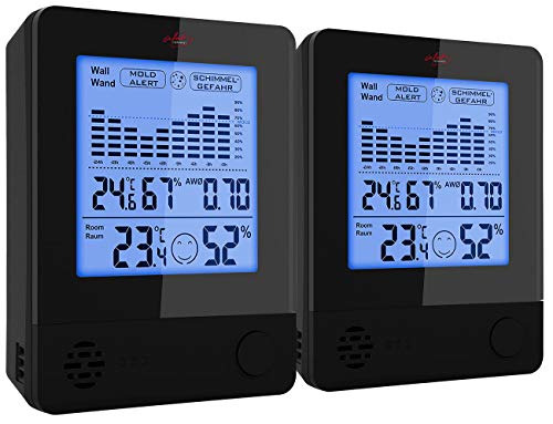 infactory Schimmelwächter: 2er-Set 2in1-Thermometer & Hygrometer, Raum- & Wand-Messung (Hygrometer Schimmel, Hygrometer mit Alarmfunktion, Feuchtigkeitsmesser Pflanzen) von infactory